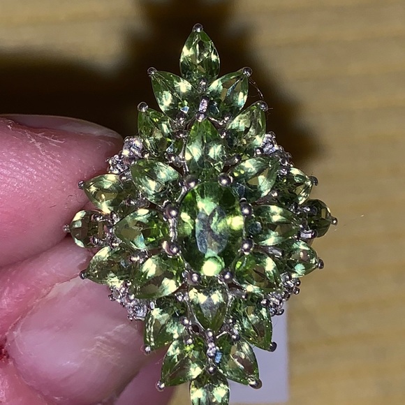 PERIDOT,ZIRCON STERLING SILVER RING - Picture 2 of 7